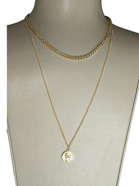 JCM Women's Brass Double Layer Chain Coin Pendant Necklace NWOT